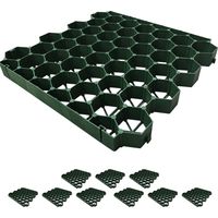 Relaxdays Plastic Lawn Grids, Set of 10, 4x50x50 cm, no subbase, drivable, paddock slabs, lawn slabs, green