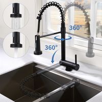 Miscelatore cucina 360° girevole, pieghevole 180° sotto finestra, rubinetto nero con due getti, acciaio inox 304, miscelatore lavabo e lavello moderno