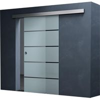 Mai & Mai Porta Scorrevole in Vetro 90x205cm, Porta Scorrevole Interna in Vetro Satinato 8mm in 5 Strisce con Binario e Maniglia Rotonda per Bagno Cucina Studio Ufficio, Amalfi TS11-900 MSMG