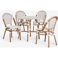 SKLUM Brielle Bistro rundes Tischset (80 cm Durchmesser) und 4 stapelbare Aluminium-Gartenstühle Gardenia Weiß