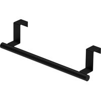 Porte-serviettes pour porte de placard - Barre simple, porte-serviettes en acier inoxydable noir mat pour portes de placard