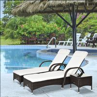 Ensemble de table de 3 meubles de jardin Sun Sun Lounger Garden Lounger,Polyrattan+Metal Brown+Cream White