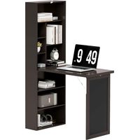 Scrivania Moderna Pieghevole con Libreria e Lavagna, in Legno e Metallo, 98x51x153 cm, Marrone