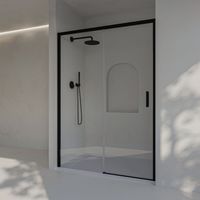 Box Doccia scorrevole + fisso, senza profilo inferiore, vetro sicurezza 6 mm anticalcare, 153,5 a 158 cm x 195cm H, REVERSIBILE, Nero