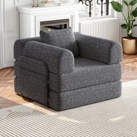 Fauteuil convertible 49,5x181,6x94 cm avec rangement, assise confortable, salon moderne, usage quotidien, en chenille, gris