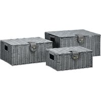 Set 3 corbeilles Vimini PP avec couvercle gris, L/M/S