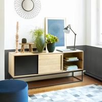 Meuble TV industriel 150 cm chêne/noir Vinie
