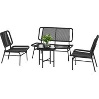 Ensemble de meubles de jardin en rotin 4 pièces, canapé d'extérieur avec table en métal, noir.