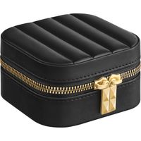 SONGMICS HOME ANAH Collection - Boîte à Bijoux de Voyage, Petit Coffre à Accessoire avec Miroir, 10,5 x 10,5 x 6 cm, Surface PU avec Coutures, Portable, Zip, Idée Cadeau, Noir d'Encre