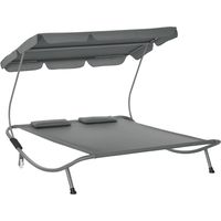 Tumbona Doble con Toldo Ajustable Tumbona de Jardín para 2 Personas con Cojines y 2 Ruedas 200x175x134 cm Gris