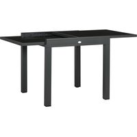Tavolo da pranzo allungabile da giardino con piano in vetro e alluminio, 80-160x80x75 cm, nero