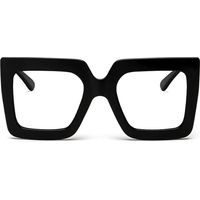 Lunettes anti-lumière bleue surdimensionnées pour femmes, lunettes de bureau carrées épaisses et tendance, sans correction, noires (noires)
