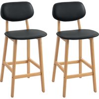 Lot de 2 tabourets de bar. chaises hautes. revêtement synthétique avec dossier et pieds en bois. noir