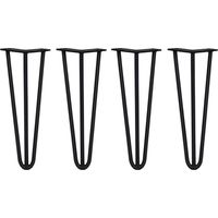 SKISKI LEGS - 4 Patas de Horquilla Metálicas para Mesa Muebles Metal Hairpin Legs 35.5cm Acero Natural 3 Puntales de Espesor 12mm con Pies Protectores + Paquete de 16 Tornillos de 20mm GRATIS