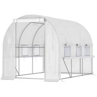 Outsunny – Serre tunnel 6 m² – Structure en acier galvanisé – 6 fenêtres et porte enroulable – Bâche PE blanche pour protection UV