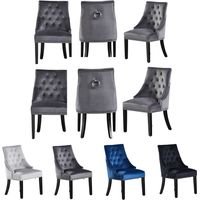 Juego de 6 sillas de comedor de terciopelo Windsor con patas de madera - Silla de comedor con respaldo de anillo - Silla tapizada - Silla de comedor moderna - Cocina, Sala de estar - Gris oscuro