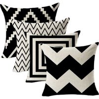 Taies d'oreiller à motifs géométriques, taies d'oreiller en lin, taies d'oreiller carrées courtes, taies d'oreiller à motifs géométriques noirs et blancs, ensemble de 4 pièces pour canapé de chambre (