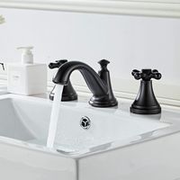 Modèle noir trois trous double poignée – Finition polie brillante, style classique – Robinet lave-mains pour lavabo