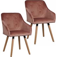 Estexo – Lot de 2 chaises de salle à manger vintage en tissu velours rosé – Pieds en bois de hêtre – Confort d'assise élevé – Design moderne