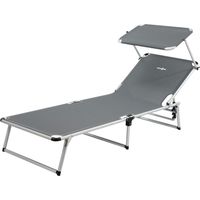 lettino prendisole reclinabile con tettuccio brunner "malibu" in alluminio e syntex plus grigio 189x61x26 cm