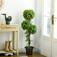 Outsunny Arbre Artificiel Buis 115cm - 3 Boules, Pot en Ciment, Intérieur & Extérieur