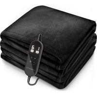 sinnlein Couverture chauffante peluche 160 x 120 cm noire Couverture chauffante avec arrêt automatique Couverture douillette Fonction minuterie 9 réglages de température Lavable jusqu'à 40 °C Af