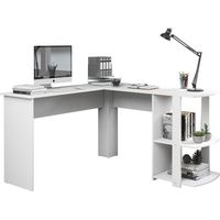 L-förmiger Eckschreibtisch 140 cm, Computertisch mit 2 Ablagen, Bürotisch für Homeoffice, Weiß, H75 x B140 x L140 cm