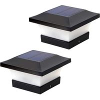 2 Pcs Solaire Post Lumières Décoratif LED Pilier Colonne Lampe Clôture Paysage Carré Casquette Lumière pour Jardin Patio Cour (Noir 3 W 6000 K Lumière Blanche)