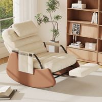 Fauteuil à Bascule avec Repose-Pieds, Dossier Réglable 3 Positions, Chaise à Bascule Fauteuil Relax avec Appui-Tête et Poches Latérales,Peluche Teddy