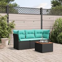 vidaXL 4 Piece Garden Sofa Set with Cushions Black Poly Rattan (US only)