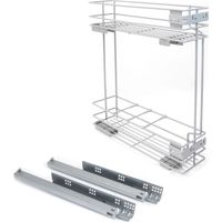 Emuca – Porte-bouteilles extractible 150mm – Acier peint gris – 4 espaces pour bouteilles – Fermeture amortie et coulisses à sortie totale