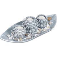 Relaxdays Support bougie, belle décoration, centre de table, pierres décoratives, 38,5 cm de long, gris