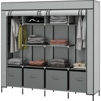 Armoire en tissu portable 10 compartiments 2 rails suspendus 4 tiroirs 166x42.5x169.5 cm Gris
