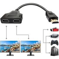 Répartiteur HDMI mâle vers 2 femelles 1080p – 1 entrée 2 sorties – Connecteurs plaqués or – Longueur 30 cm pour HDTV et projecteurs
