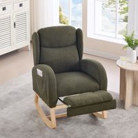 049C Fauteuil à bascule, fauteuil d’allaitement, fauteuil lounge avec structure en bois, repose-pieds réglable, dossier haut, tissu Teddy, avec poche, fauteuil d’appoint confortable pour chambre et sa