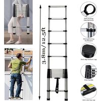 Echelle télescopique 3.8m Echelle Loft extensible, Escabeau pliant Antidérapant