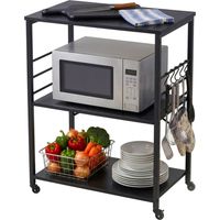 Kitchen Cart, 3-Tier Rolling Trolley With S-Hooks