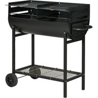 Outsunny Barbacoa de Carbón con Parrilla Ajustable en Altura para Exterior Barbacoa Portátil con Estante de Almacenaje y Ruedas 90x45x96 cm Negro