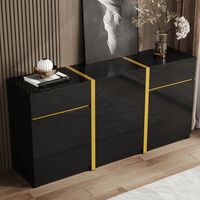 Luxueux buffet à finition haute brillance, meuble de rangement moderne doté de trois portes et deux tiroirs idéal pour le salon, la salle à manger ou l'entrée — une pièce de mobilier au style minima
