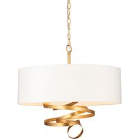 Merano Sanremo Plafonnier à 3 lampes Feuille d'or et tissu de coton ivoire