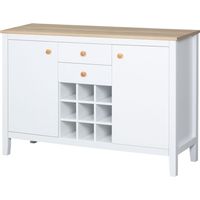 Aparador Cocina Moderno Cajones Botellero Mueble Auxiliar Comedor Salón 110x35x75 cm Blanco
