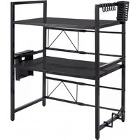 TOQUE 3 Tier Expandable Microwave Oven Rack Stand Kitchen Storage Shelf Black