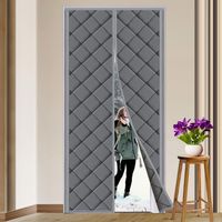 Cortina magnética aislante para puerta, de cierre automático, de tejido Oxford, fresca en verano, cálida en invierno - Gris, 90 cm x 210 cm