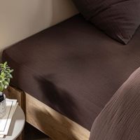 Drap housse 160x200 gaze de coton marron Terre de Nuit JUNE - JUNE