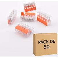 Lot de 50 bornes de connexion électrique à levier transparentes PCT-415 – 5 contacts – 32 A – Boîtier transparent pour installation rapide – Elenco