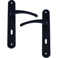 Ensemble poignée de porte sur plaque CLUSES Aluminium laqué noir peine dormant
