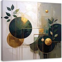 Leinwandbild Abstrakt Kreise und Blätter in Beige und Grün 60x60