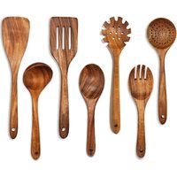 Ensemble de cuillères de cuisine en bois, 7 ustensiles de cuisine en bois de teck, ensemble de cuillères de cuisine en bois