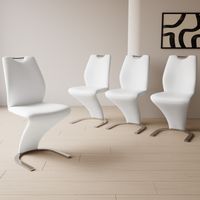 Chaises de restaurant Mermaid, avec revêtement en cuir PU et pieds en métal (4 chaises, blanc)