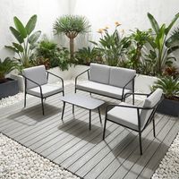 MALIBU GARDEN SOFA SET 4 SEATER OUTDOOR CORNER SOFA with GLASS TABLE (Light Grey with Cover)